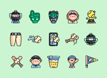 Baseball: Kawaii Flat Vector Icons Featured