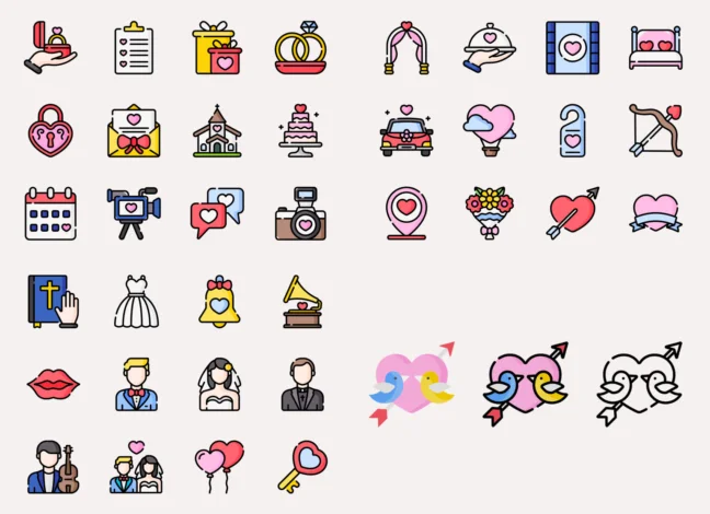 Wedding 150 Icons In 3 Styles