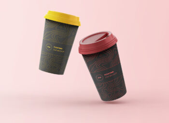 Floating Paper Coffee Cups Mockup