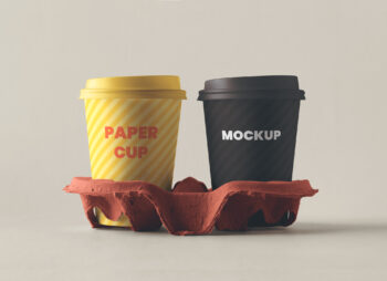 Paper Coffee Cups Holder Mockup