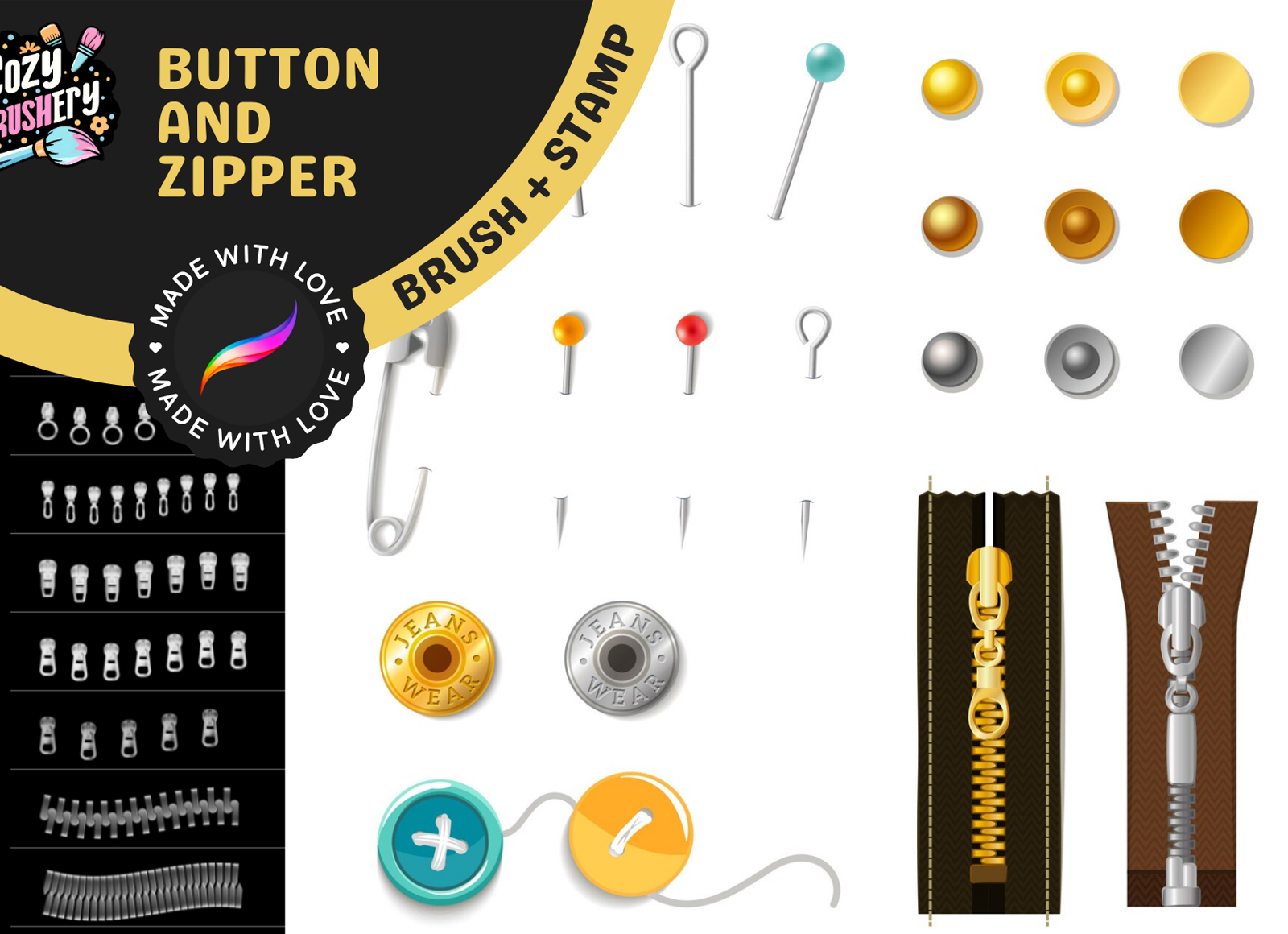 Button & Zipper Procreate Brushes - GraphicsBunker