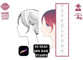 Head & Hair Lineart Procreate Stamps